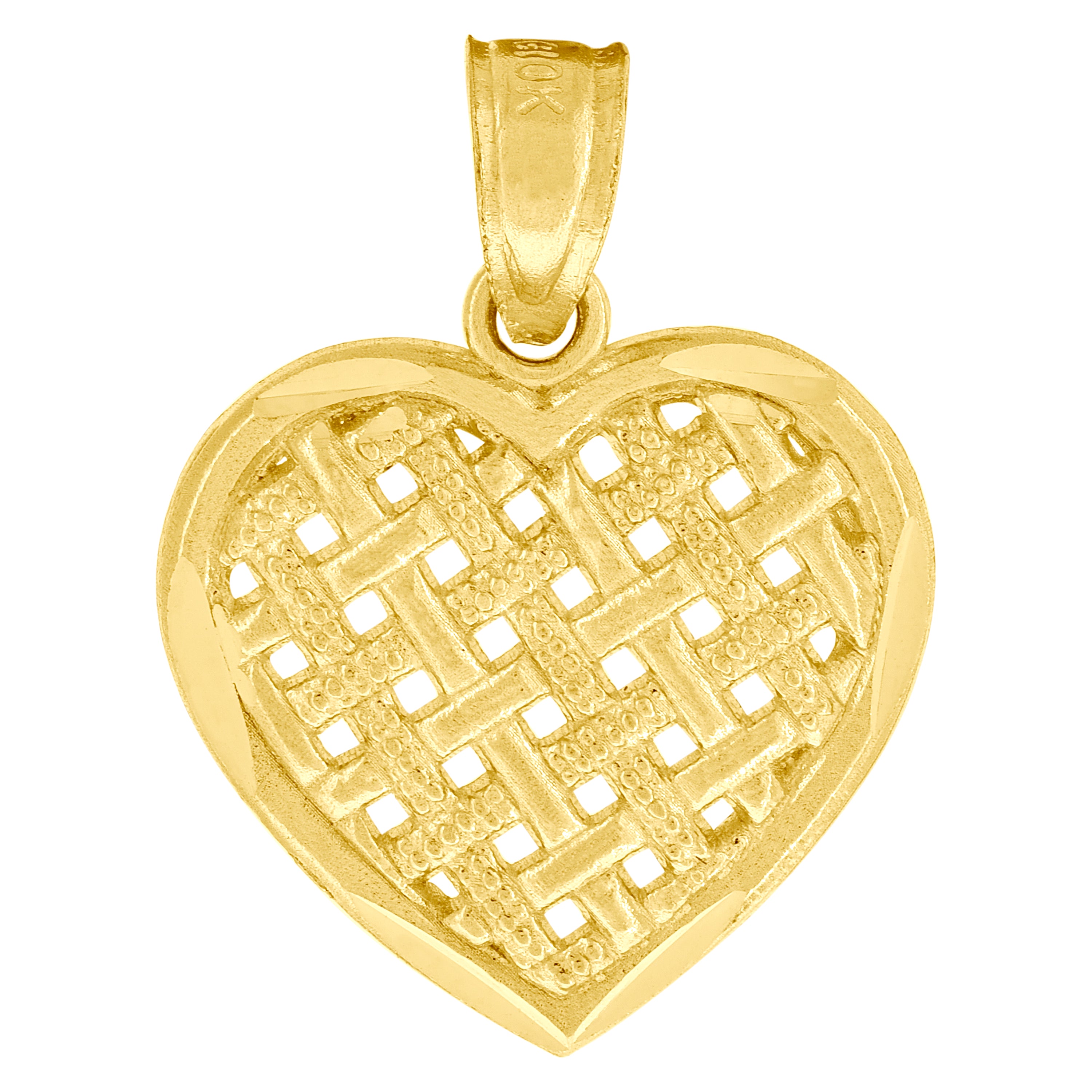 10kt Yellow Gold Diamond-Cut Unisex Heart Charm Pendant