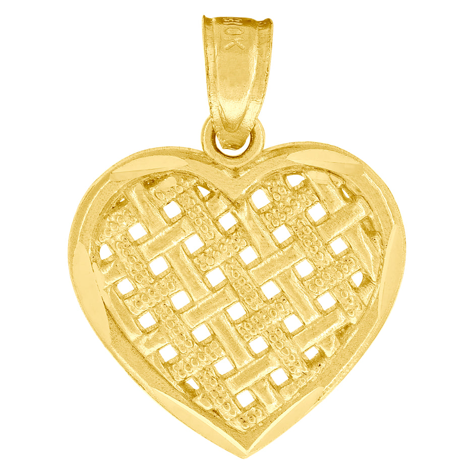 10kt Yellow Gold Diamond-Cut Unisex Heart Charm Pendant