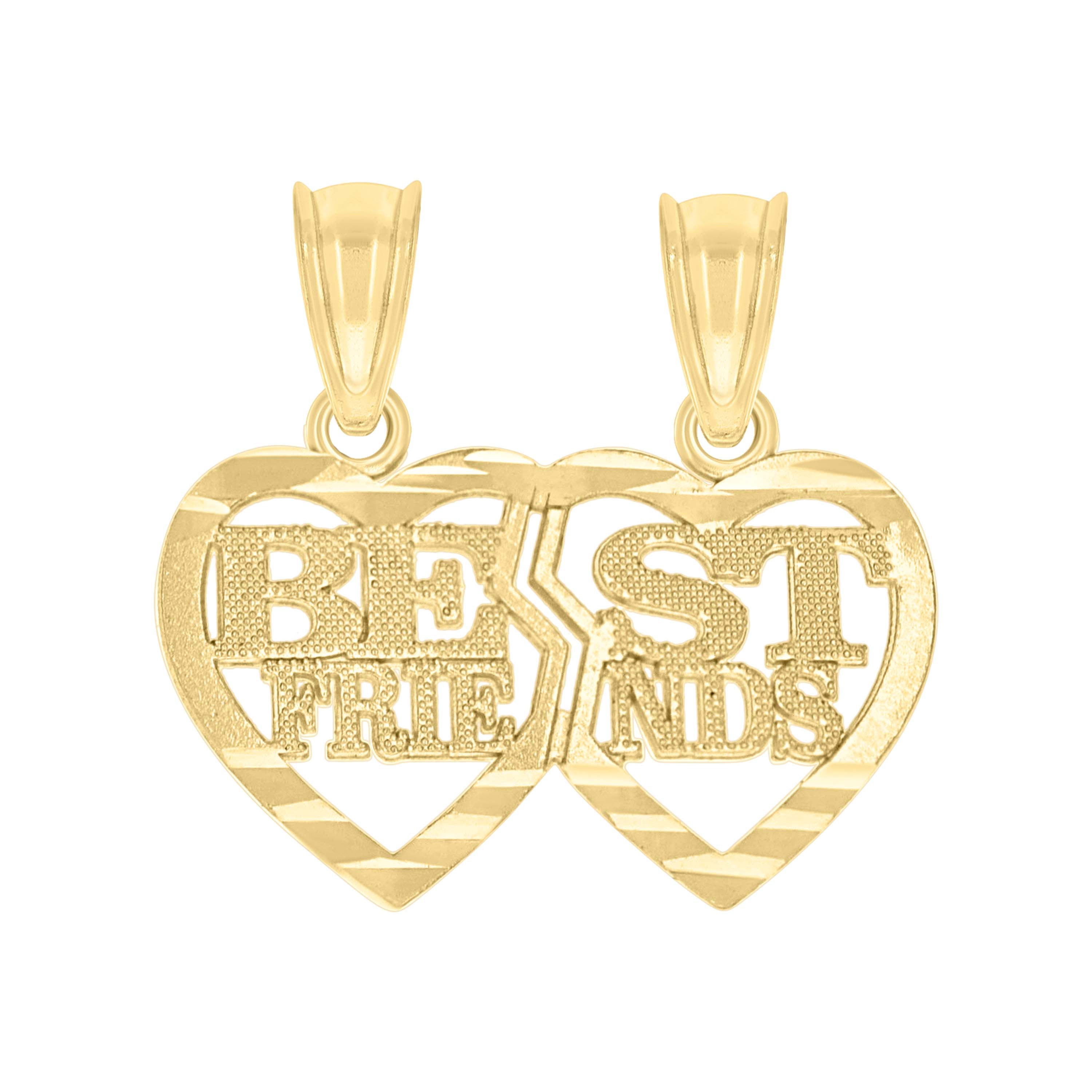 10kt Two-Tone Gold Womens Textured Best Friends Break Apart Double Hearts Charm Pendant