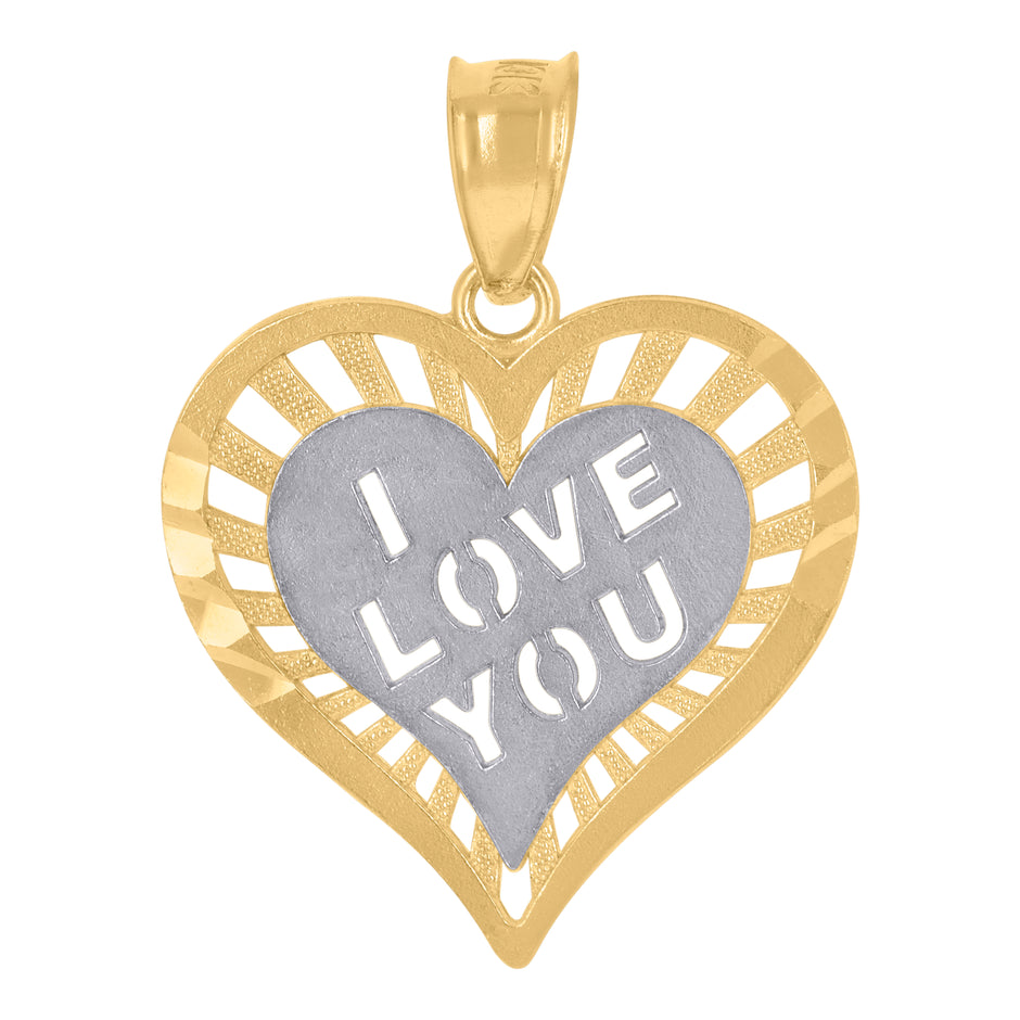 10kt Yellow Gold Womens Textured I Love You Heart Charm Pendant