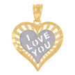 10kt Yellow Gold Womens Textured I Love You Heart Charm Pendant