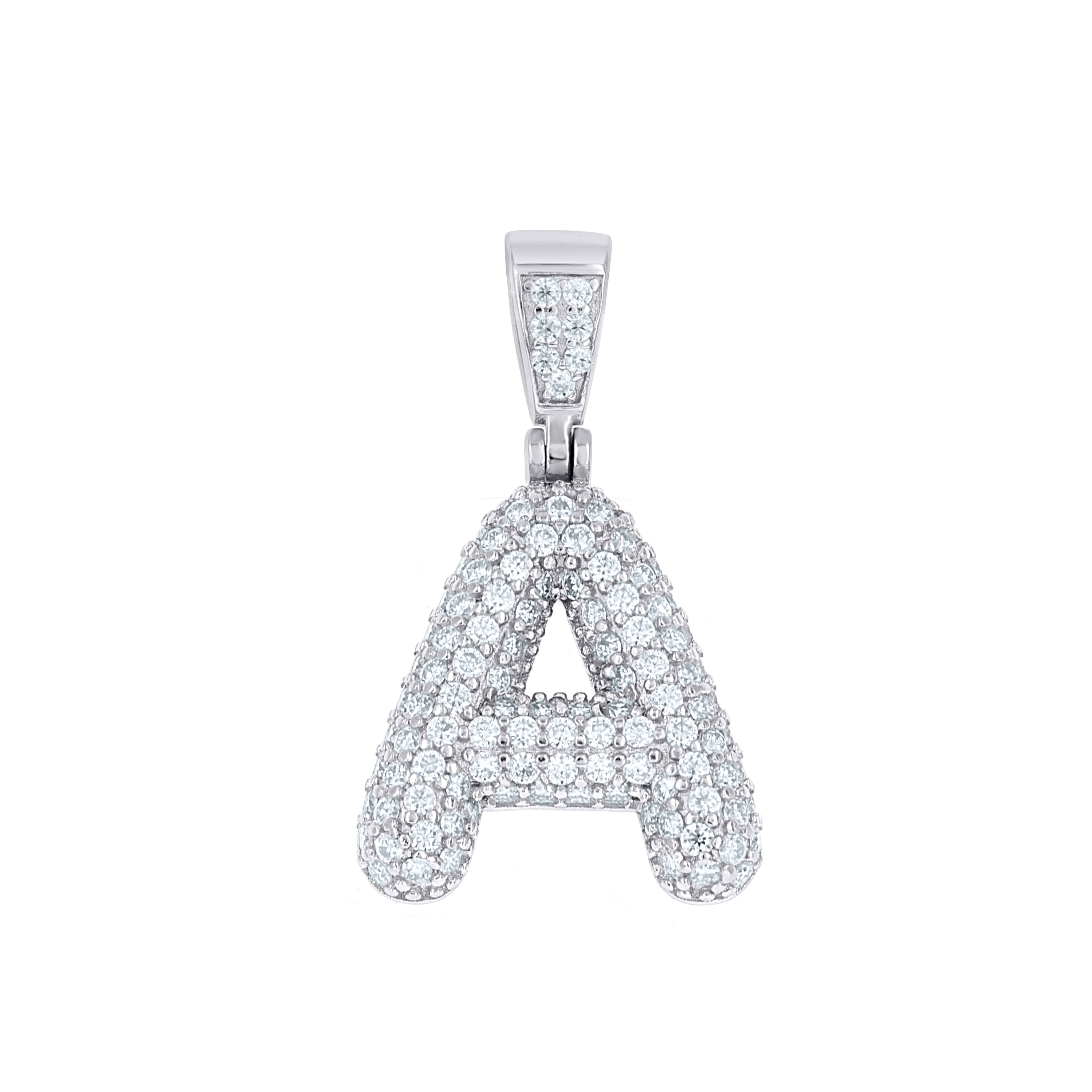 925 Sterling Silver 1.00ct Moissanite Initial Alphabet A Charm Pendant