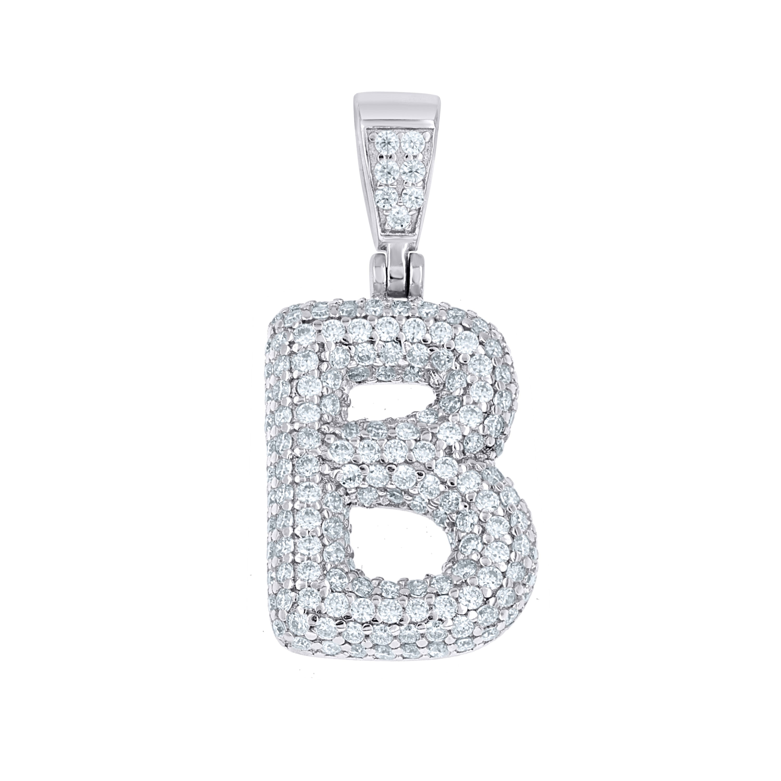 925 Sterling Silver 1.23ct Moissanite Initial Alphabet B Charm Pendant