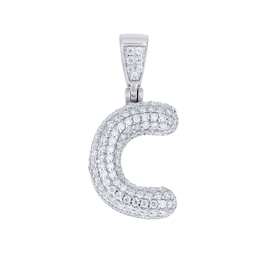 925 Sterling Silver 1.00ct Moissanite Initial Alphabet C Charm Pendant