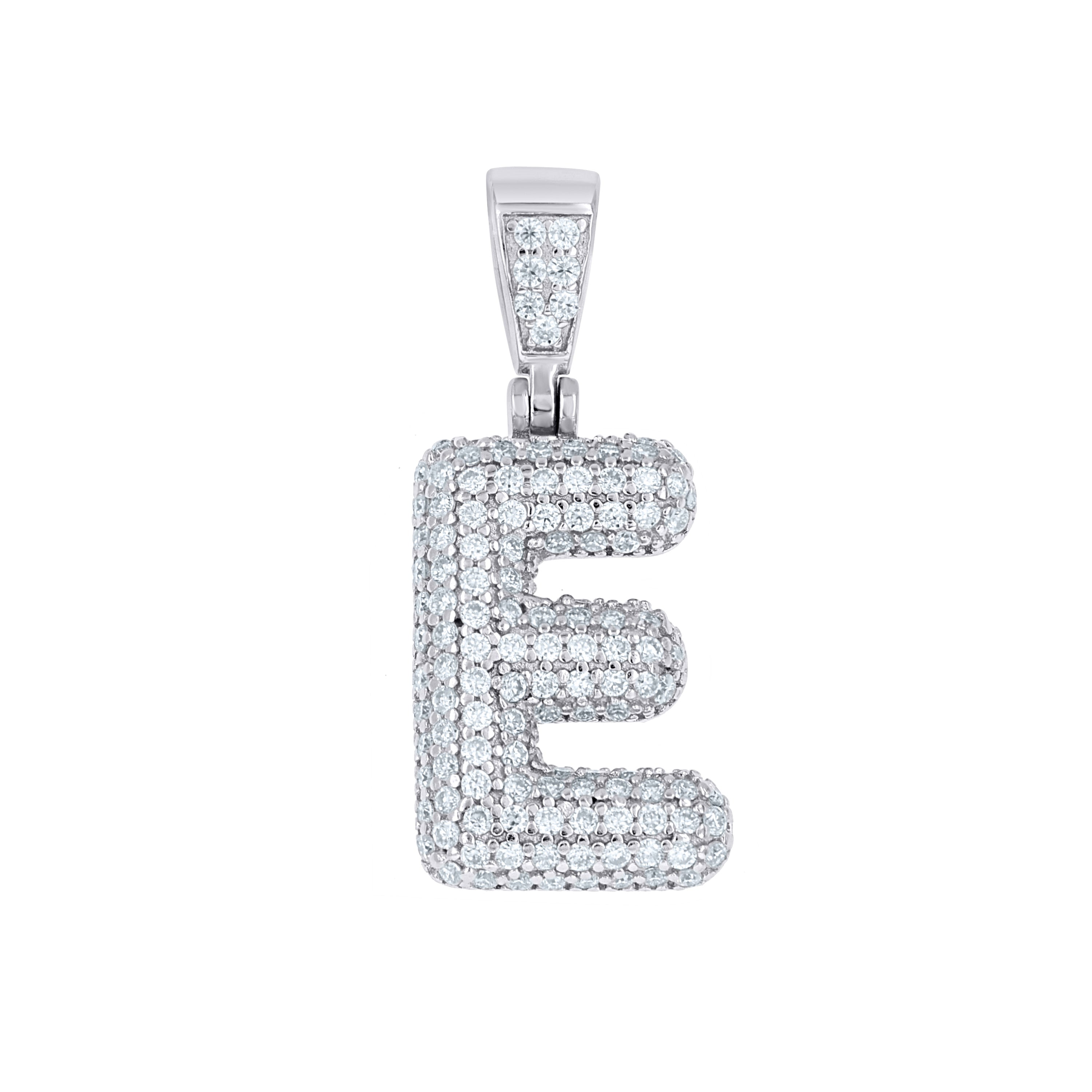 925 Sterling Silver 1.00ct Moissanite Initial Alphabet E Charm Pendant