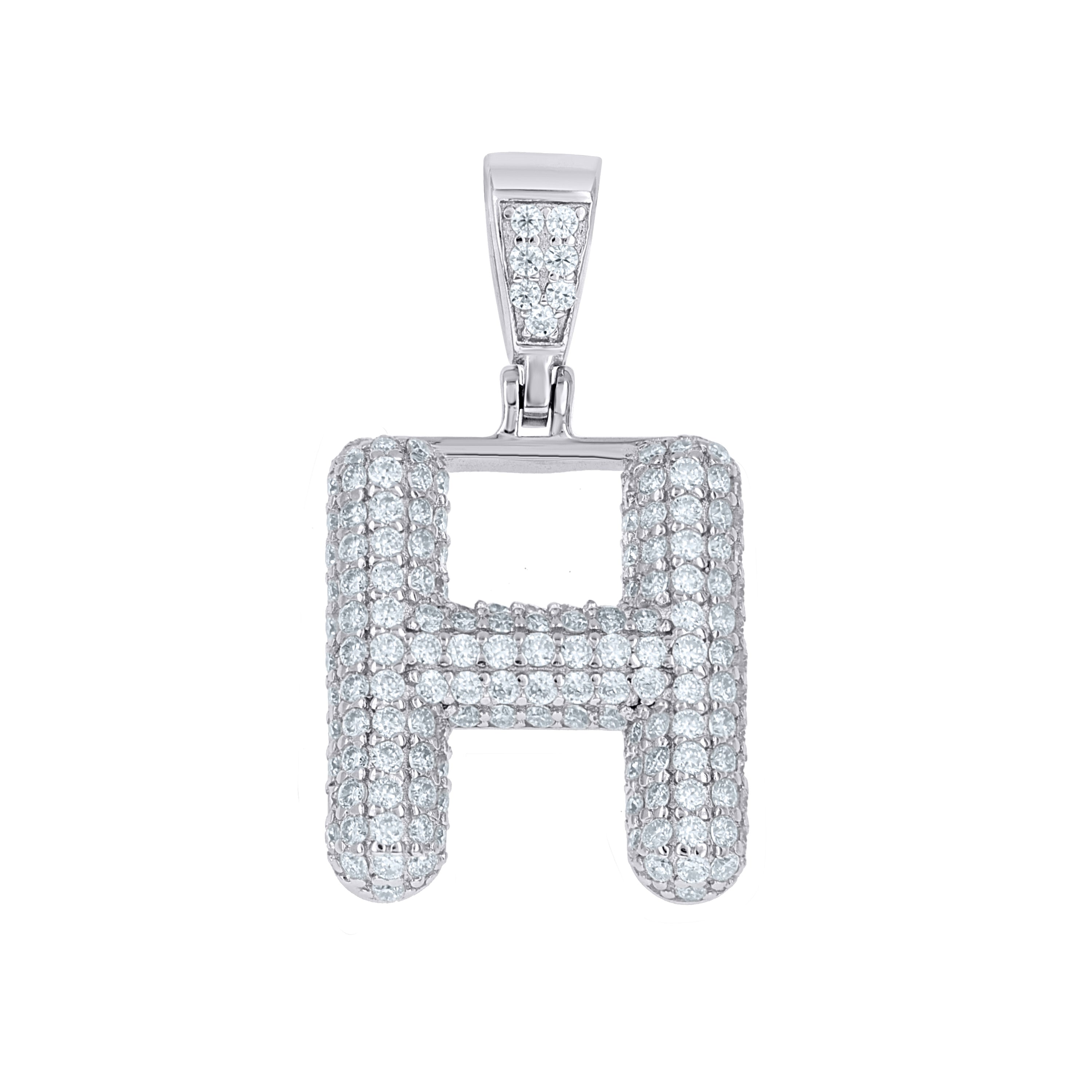 925 Sterling Silver 1.00ct Moissanite Initial Alphabet H Charm Pendant