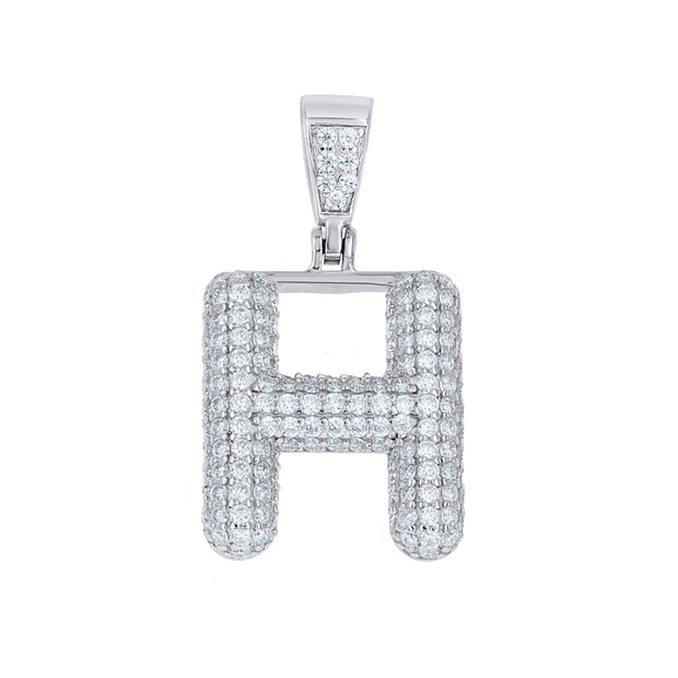 925 Sterling Silver 1.00ct Moissanite Initial Alphabet H Charm Pendant