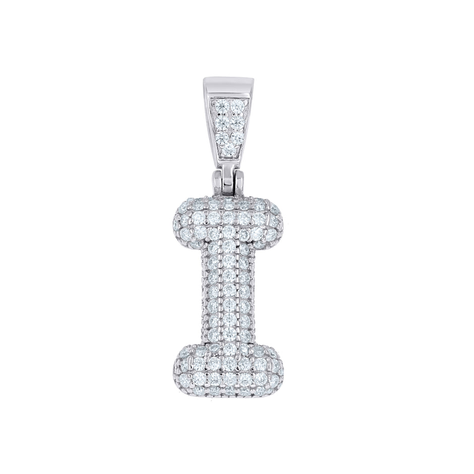 925 Sterling Silver 0.71ct Moissanite Initial Alphabet I Charm Pendant