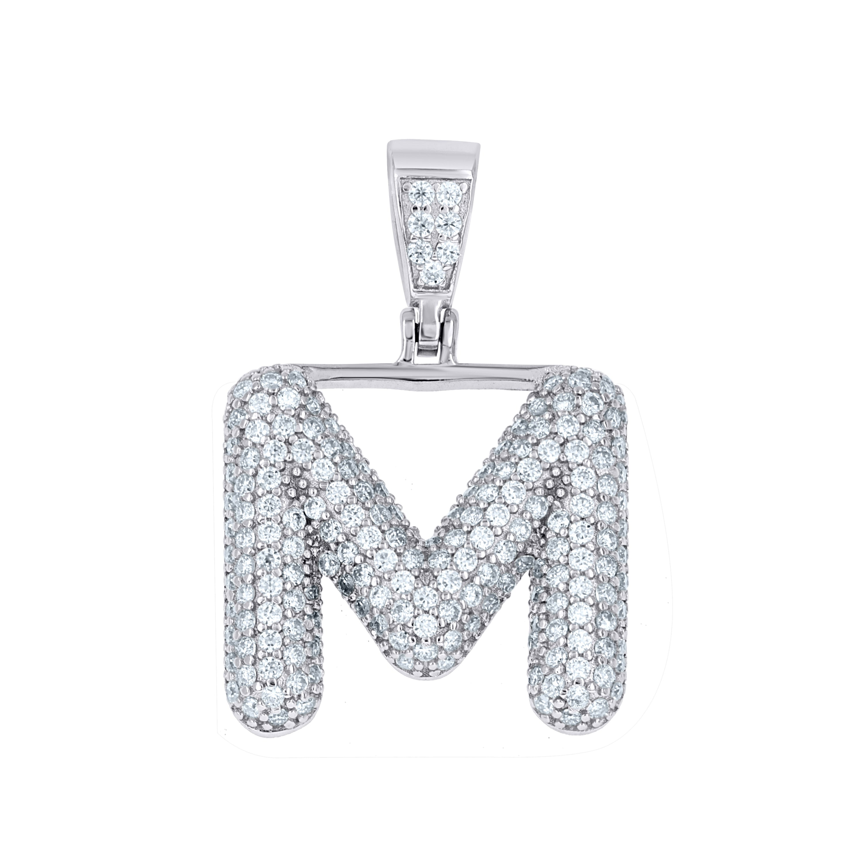 925 Sterling Silver 1.32ct Moissanite Initial Alphabet M Charm Pendant