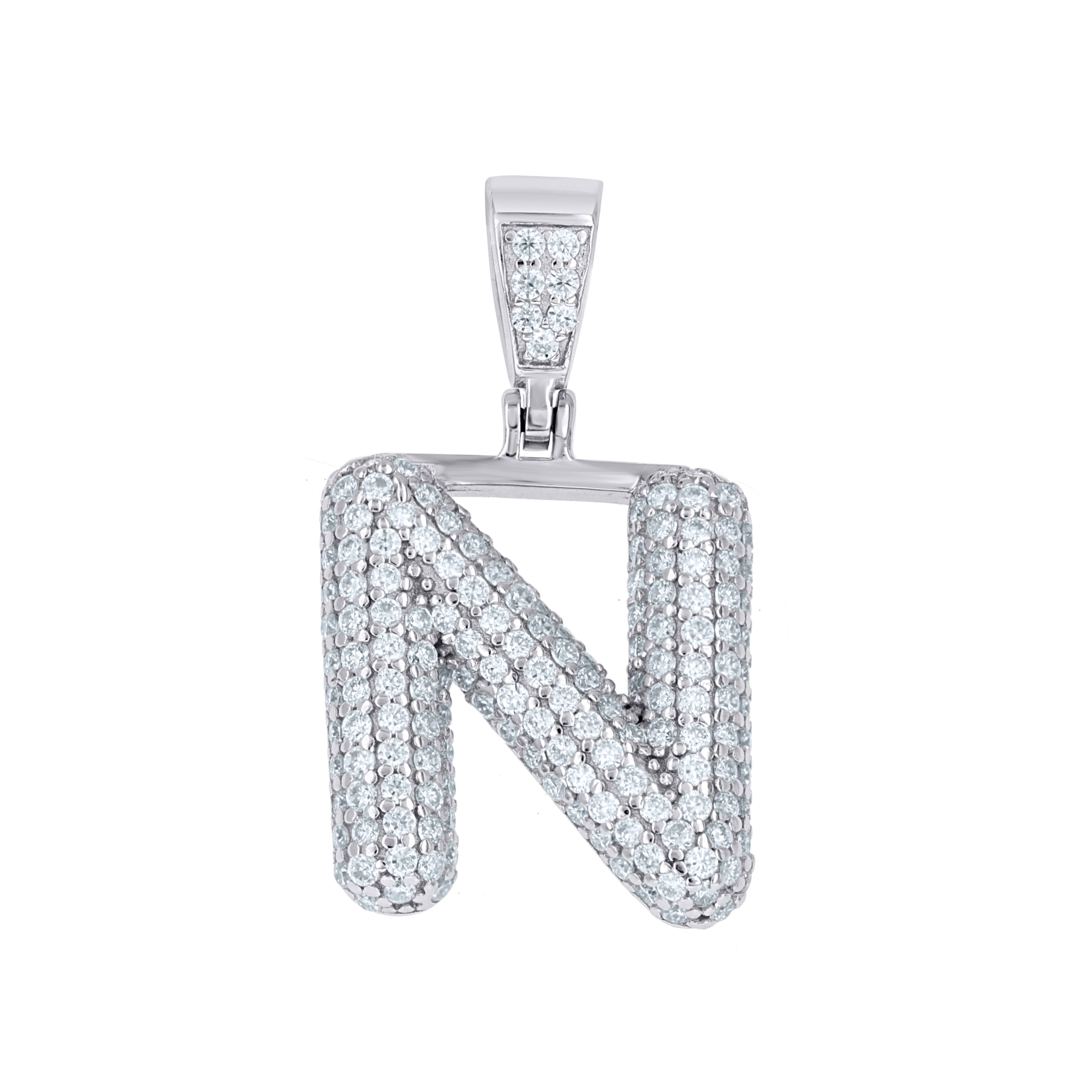 925 Sterling Silver 1.20ct Moissanite Initial Alphabet N Charm Pendant