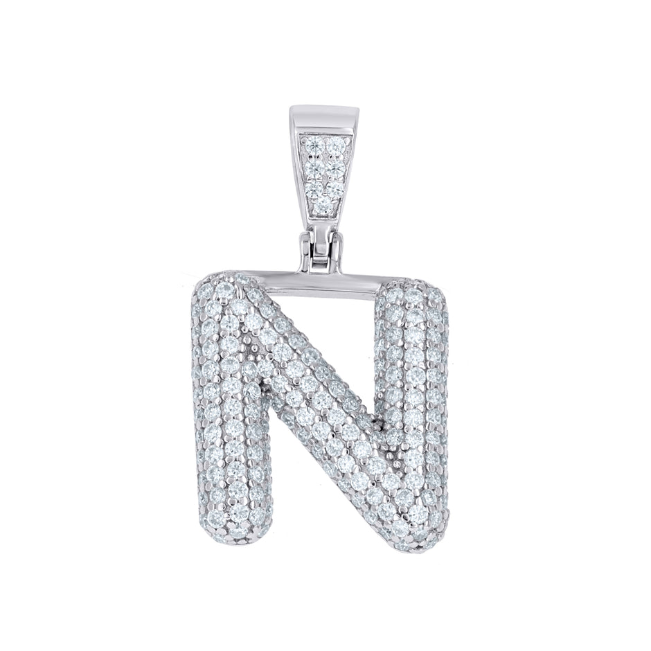925 Sterling Silver 1.20ct Moissanite Initial Alphabet N Charm Pendant