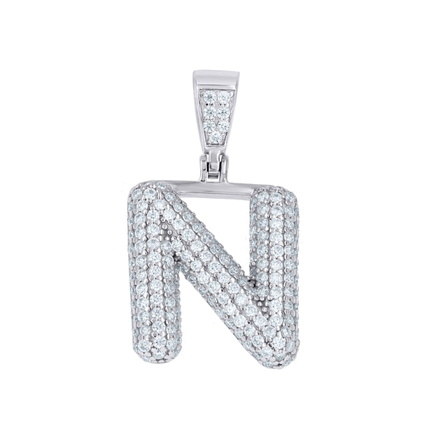 925 Sterling Silver 1.20ct Moissanite Initial Alphabet N Charm Pendant