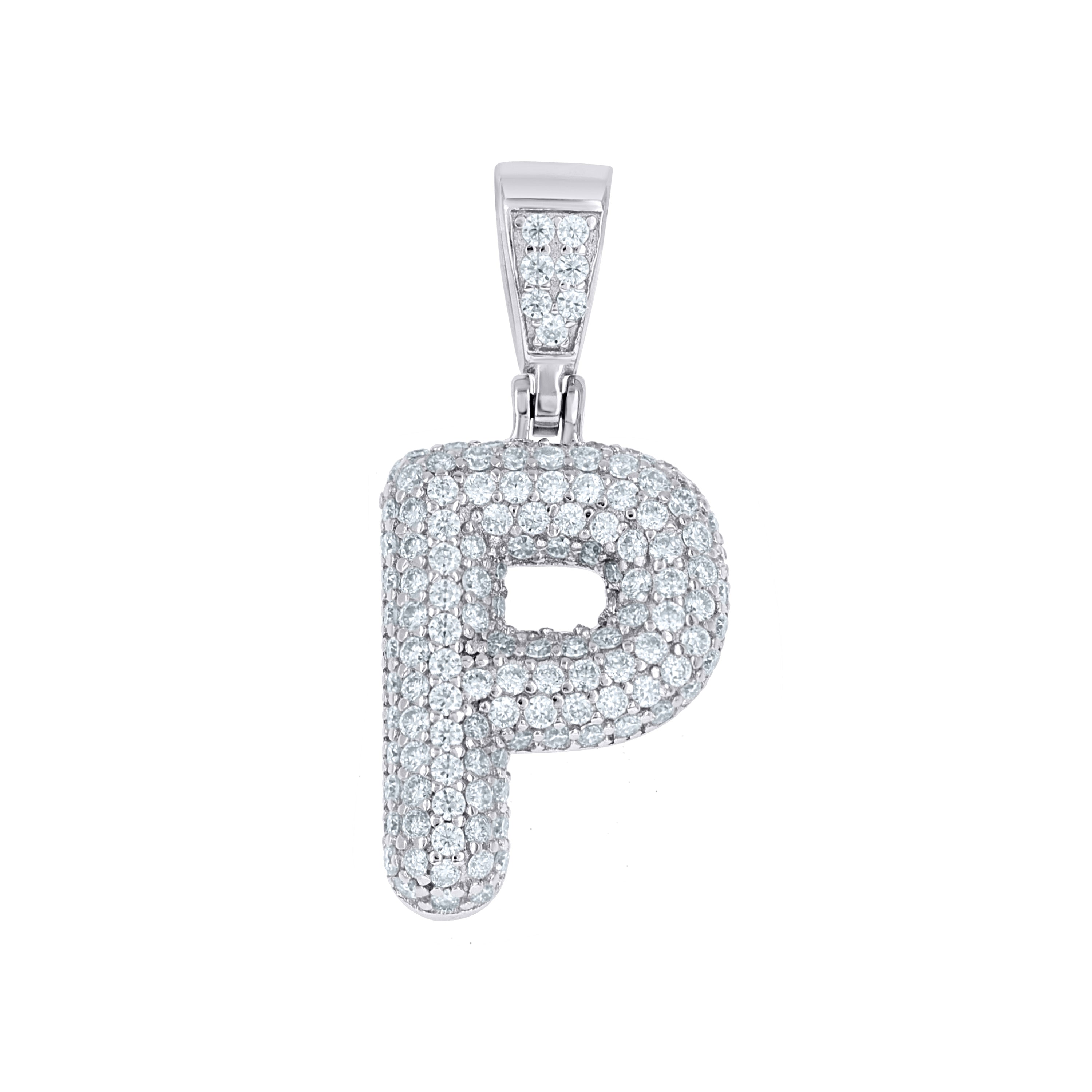 925 Sterling Silver 0.90ct Moissanite Initial Alphabet P Charm Pendant