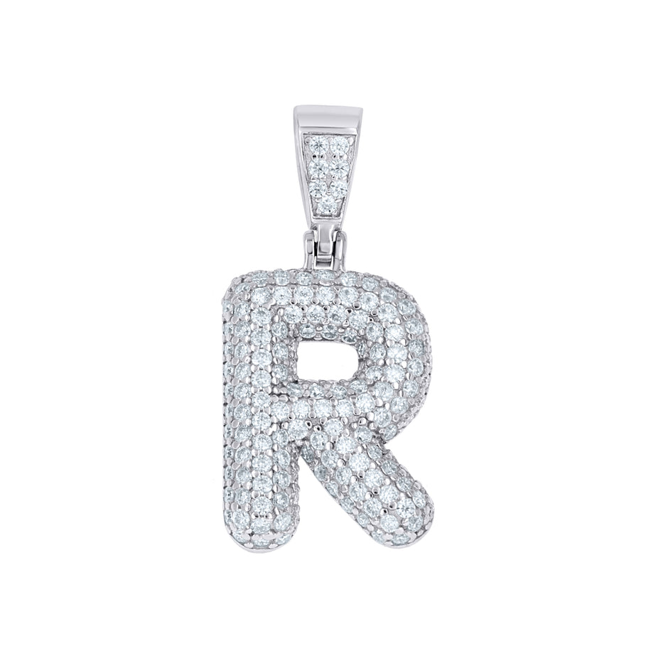 925 Sterling Silver 1.10ct Moissanite Initial Alphabet R Charm Pendant