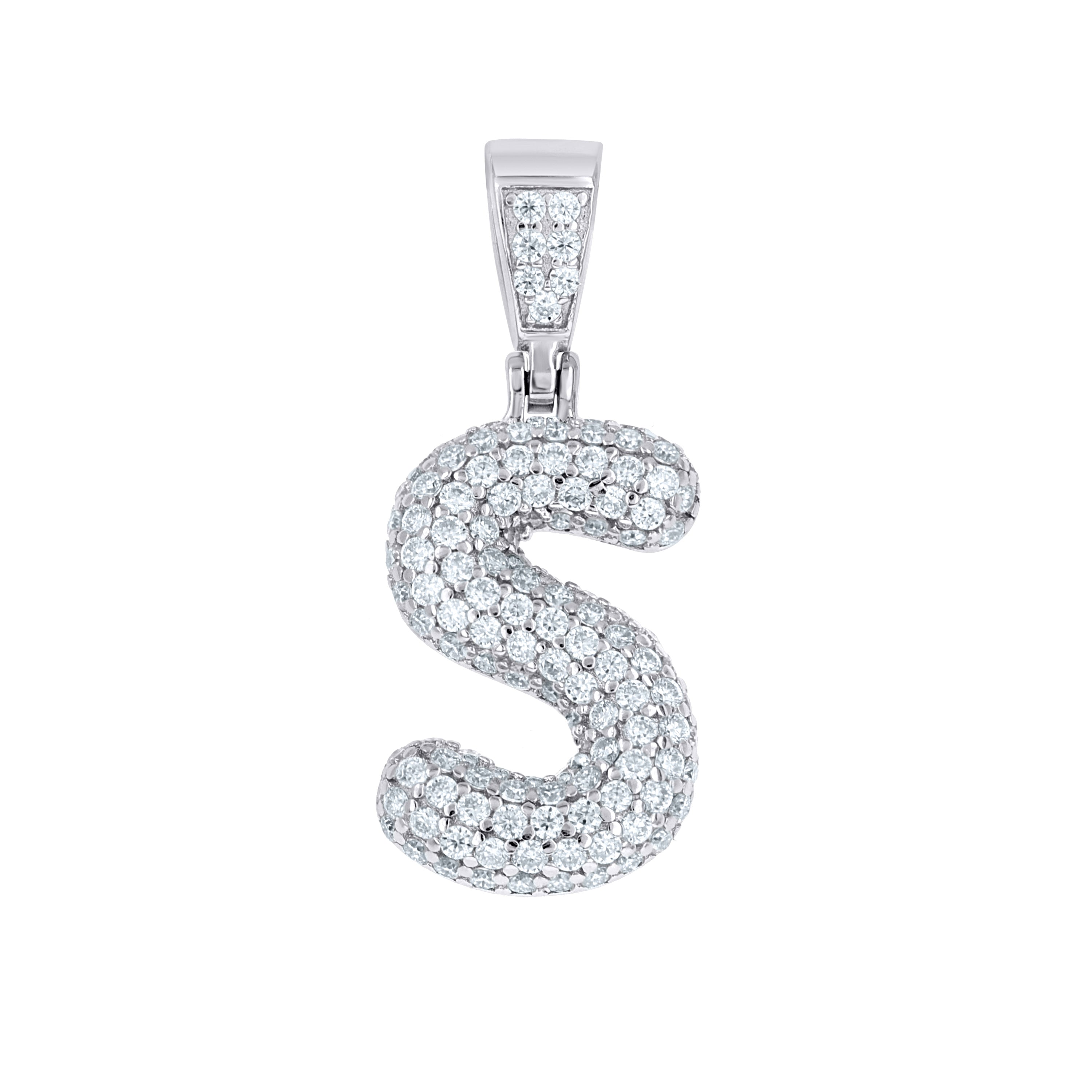 925 Sterling Silver 0.90ct Moissanite Initial Alphabet S Charm Pendant