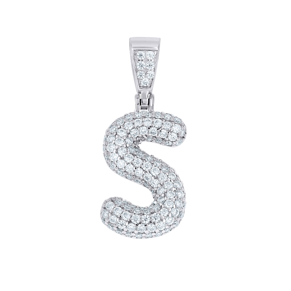 925 Sterling Silver 0.90ct Moissanite Initial Alphabet S Charm Pendant