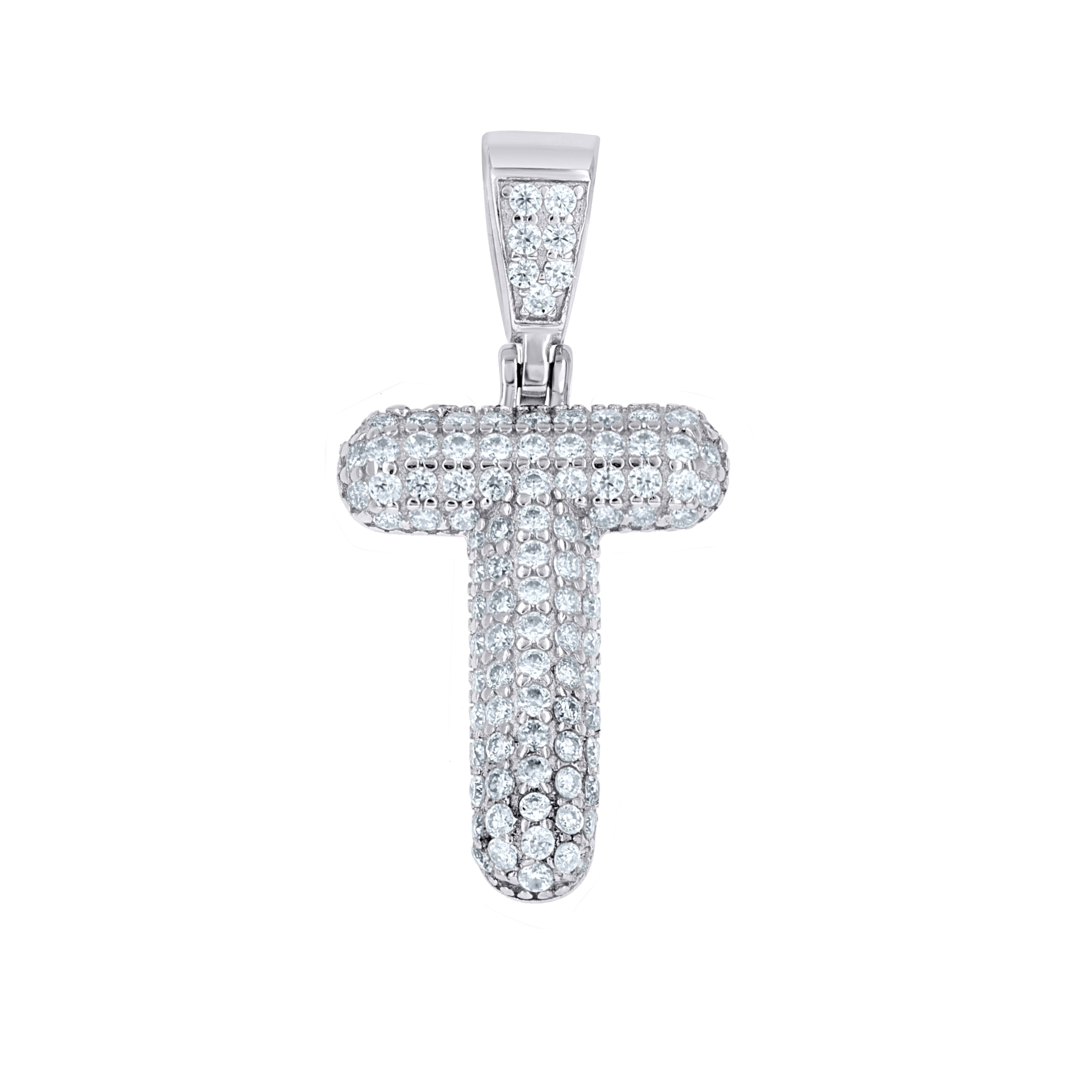 925 Sterling Silver 0.72ct Moissanite Initial Alphabet T Charm Pendant