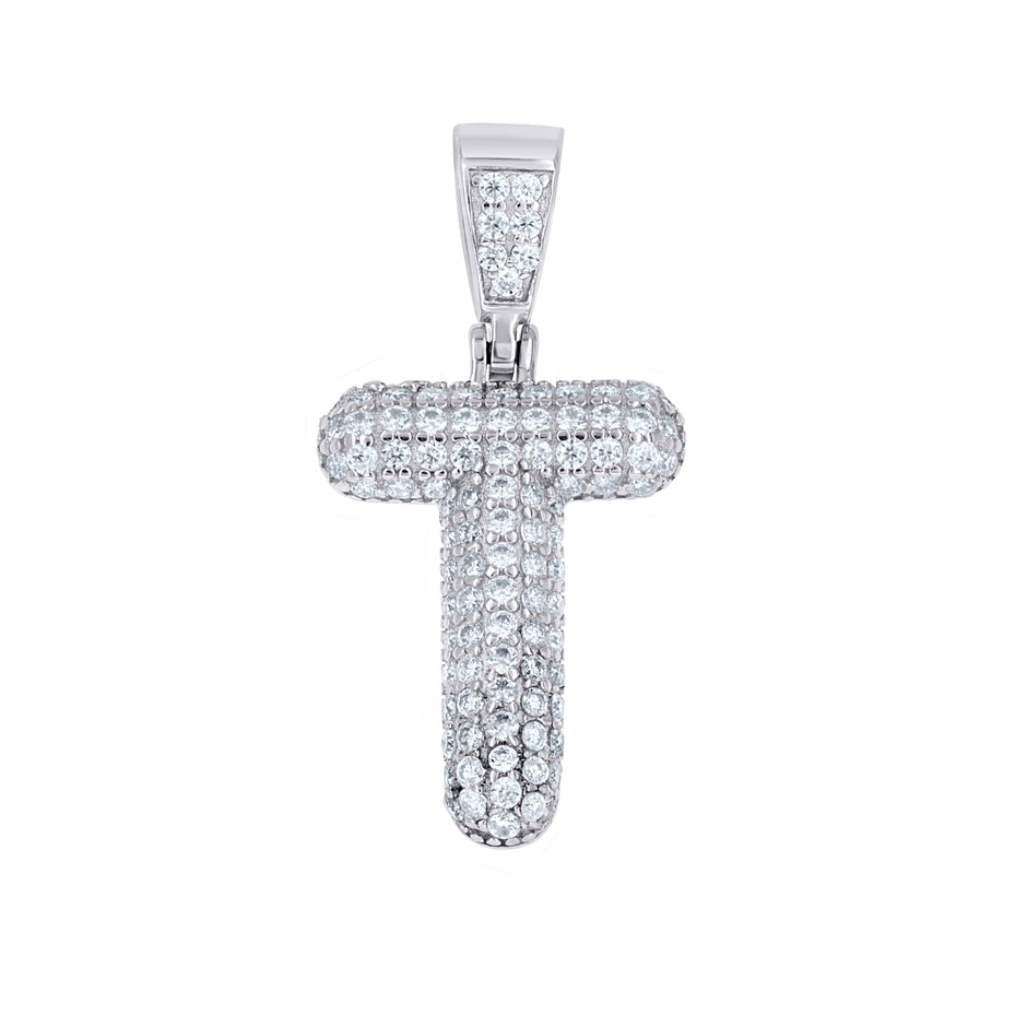 925 Sterling Silver 0.72ct Moissanite Initial Alphabet T Charm Pendant