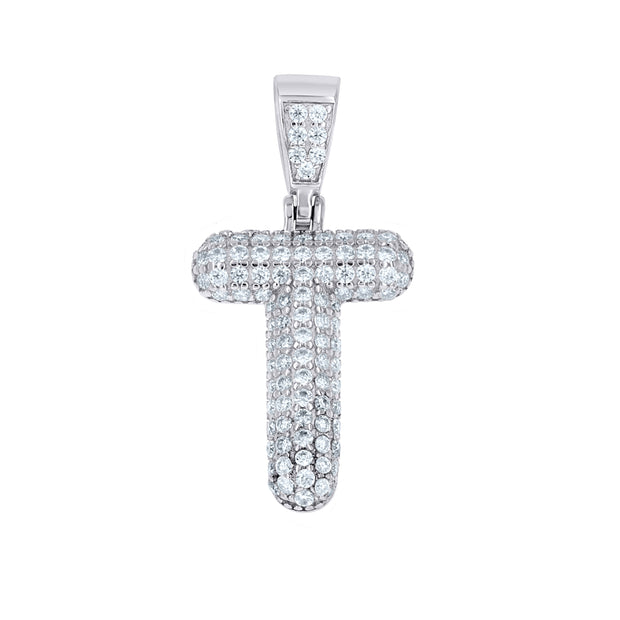925 Sterling Silver 0.72ct Moissanite Initial Alphabet T Charm Pendant