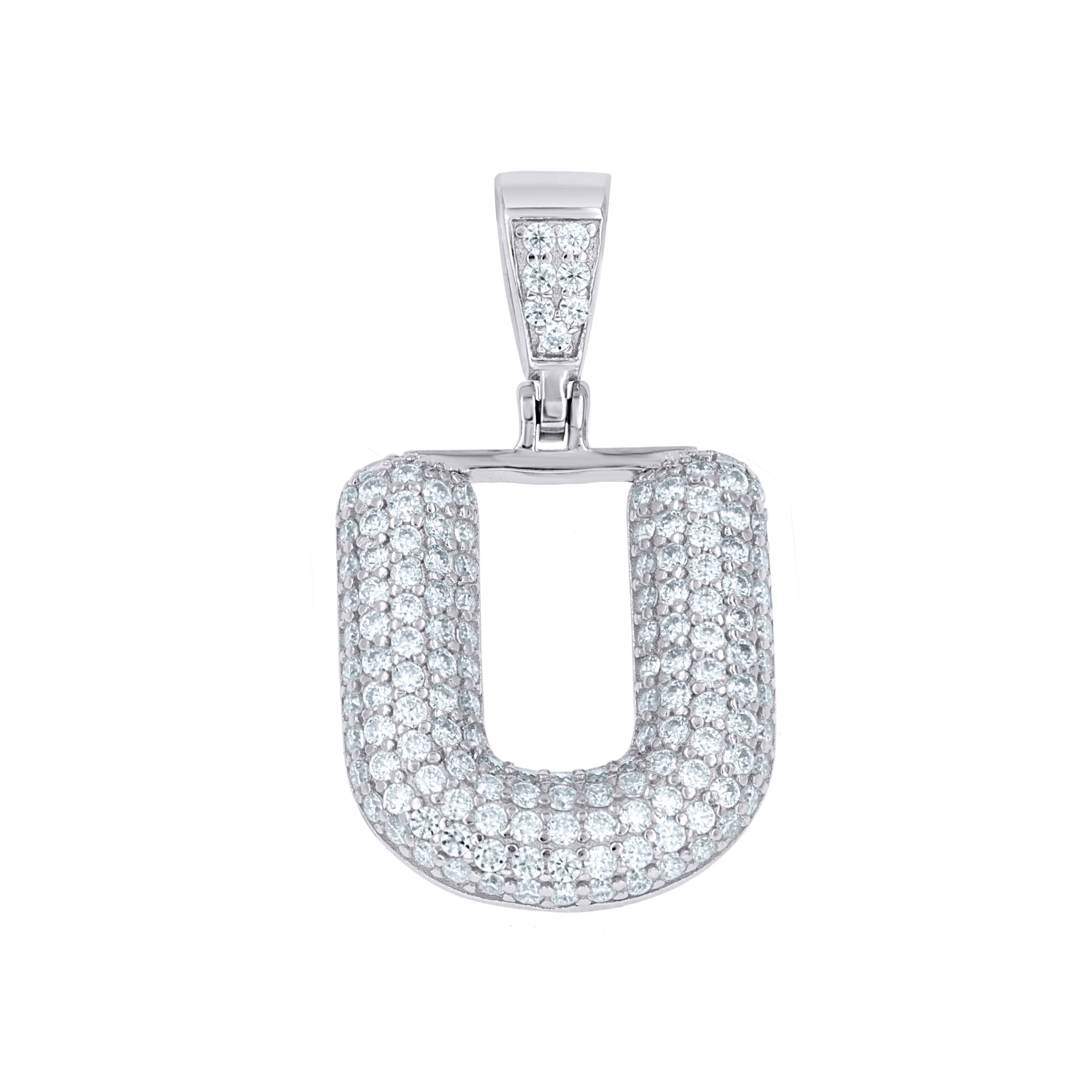 925 Sterling Silver 0.93ct Moissanite Initial Alphabet U Charm Pendant