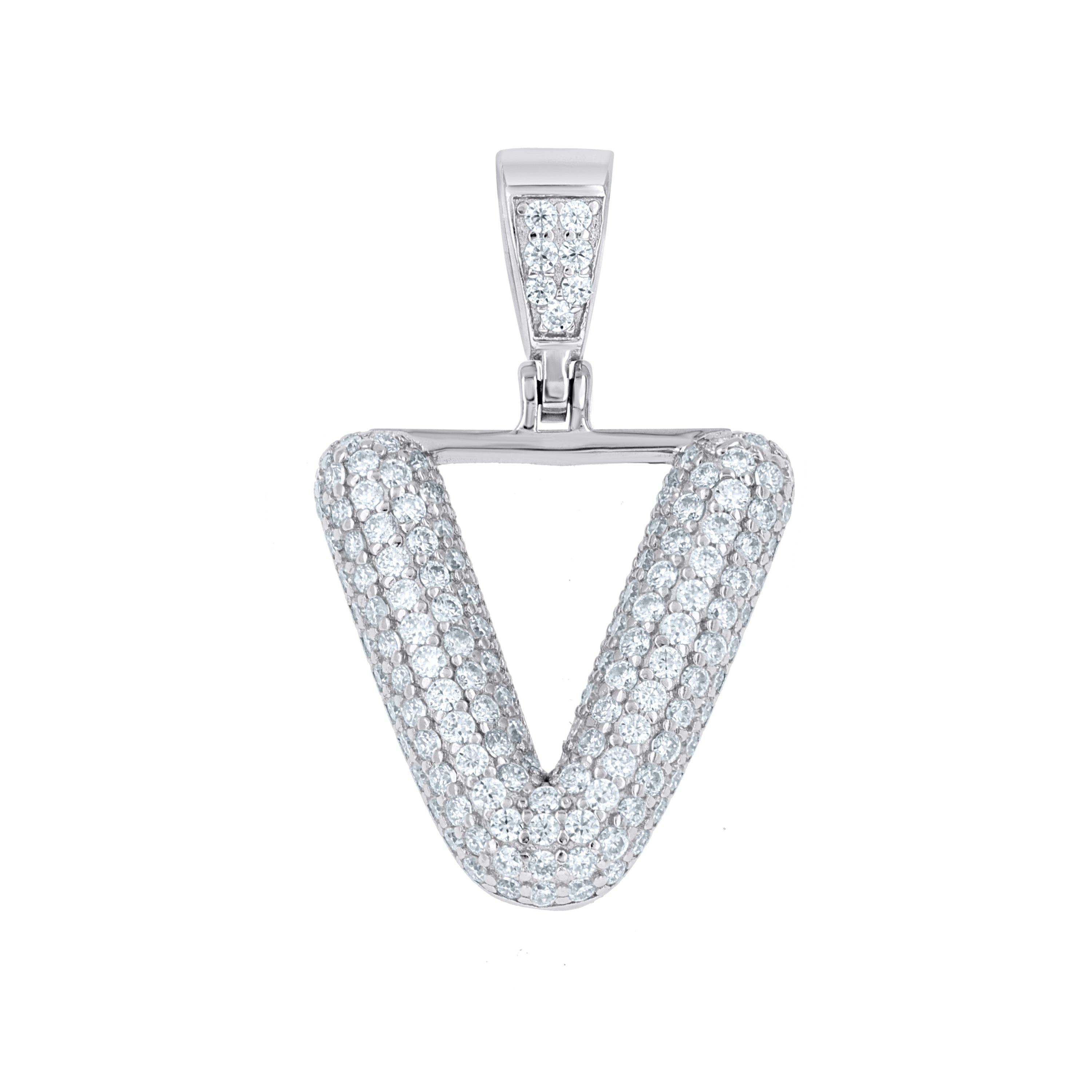 925 Sterling Silver 0.90ct Moissanite Initial Alphabet V Charm Pendant