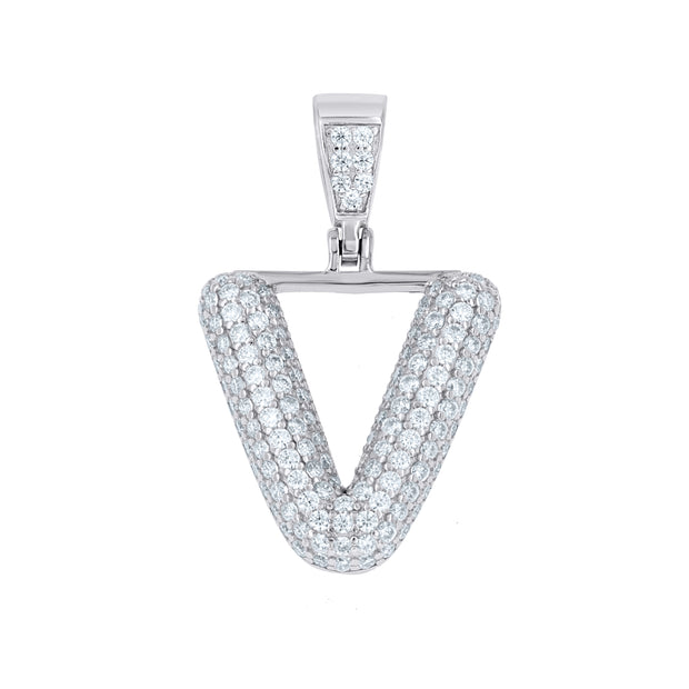 925 Sterling Silver 0.90ct Moissanite Initial Alphabet V Charm Pendant