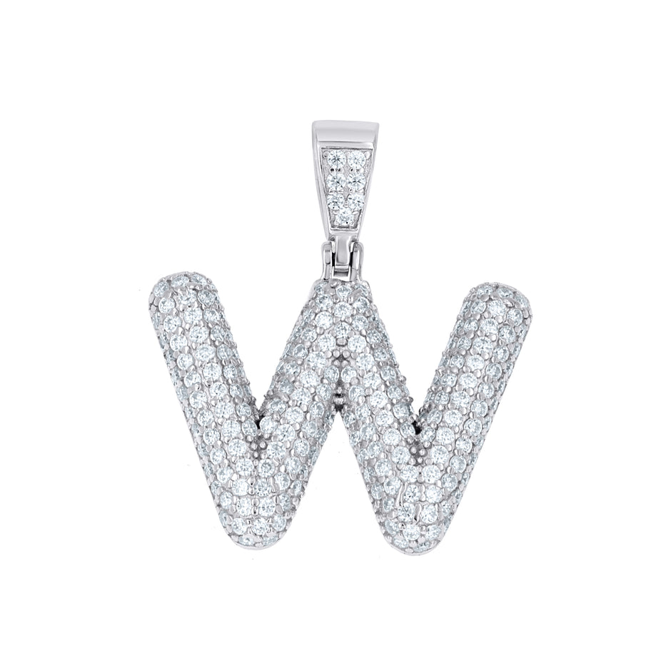 925 Sterling Silver 1.40ct Moissanite Initial Alphabet W Charm Pendant