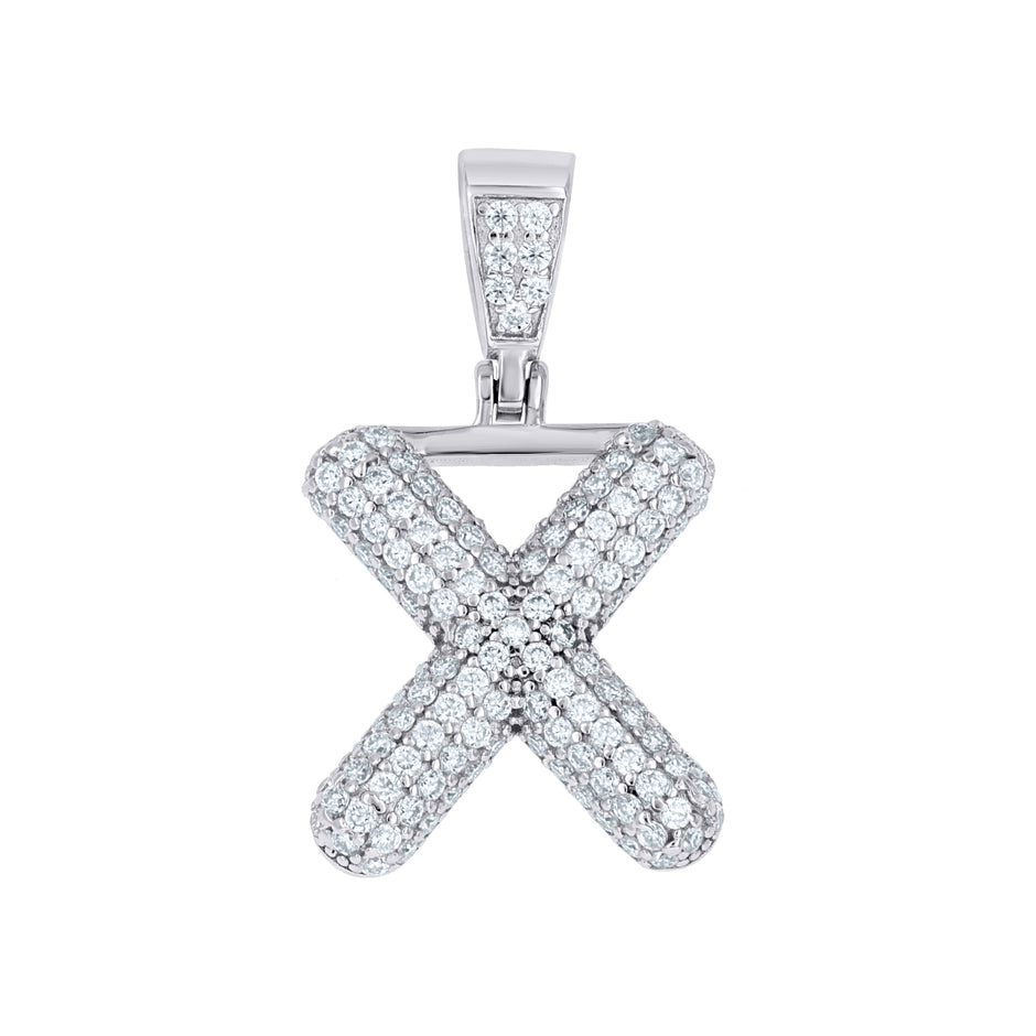 925 Sterling Silver 1.00ct Moissanite Initial Alphabet X Charm Pendant
