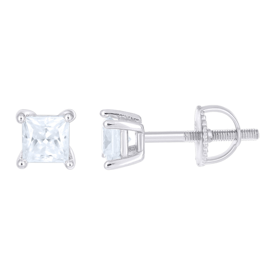 925 Sterling Silver Unisex Princess-cut 0.62ct Moissanite Square Fashion Stud Earrings