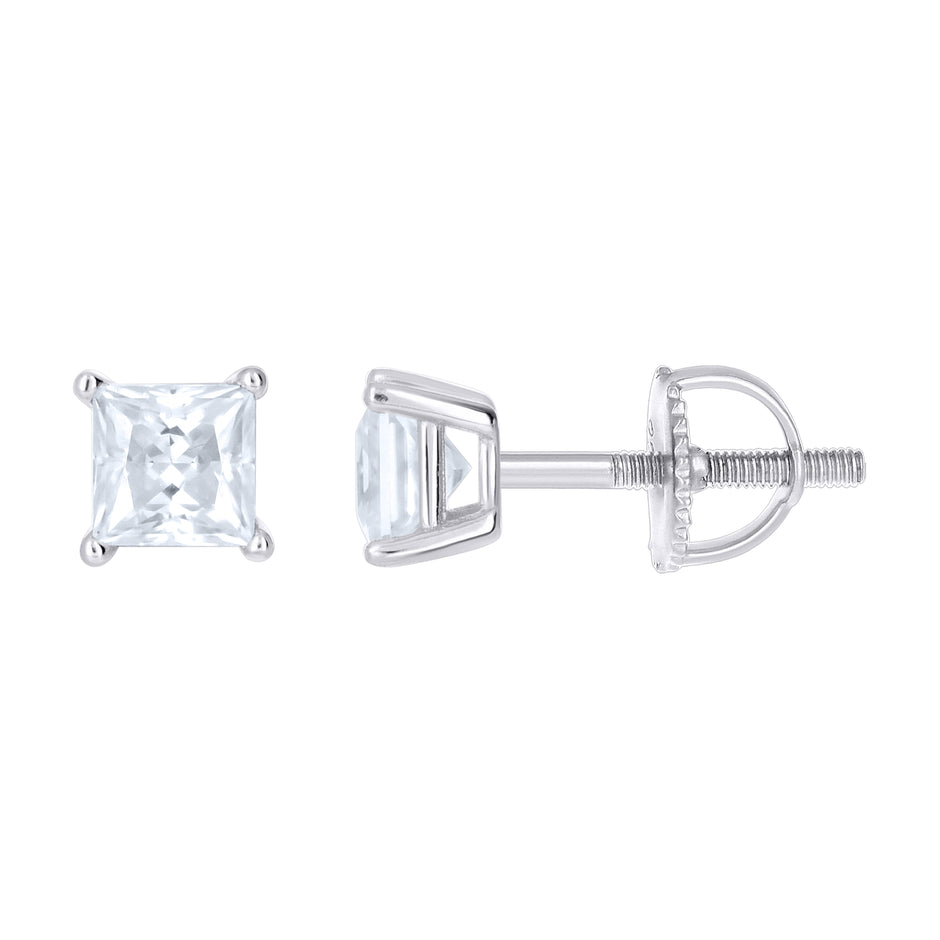 925 Sterling Silver Unisex Princess-cut 0.82ct Moissanite Square Fashion Stud Earrings