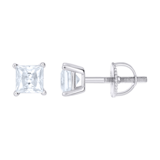 925 Sterling Silver Unisex Princess-cut 0.82ct Moissanite Square Fashion Stud Earrings