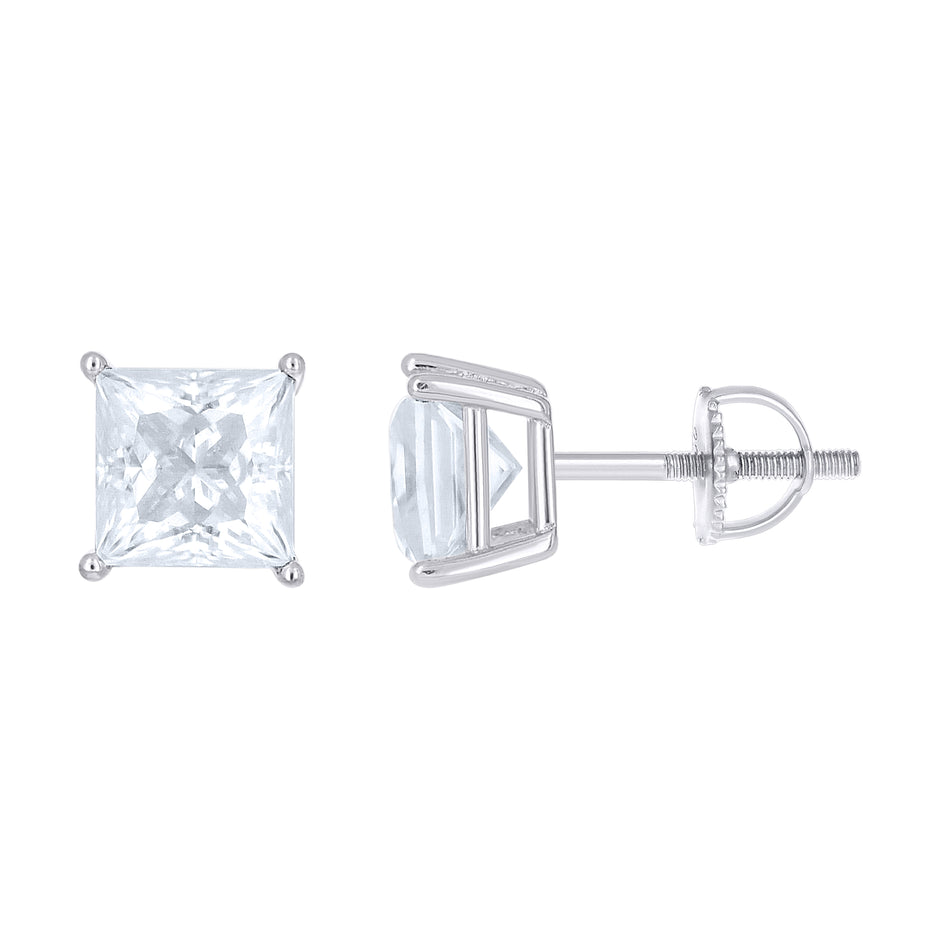 925 Sterling Silver Unisex Princess-cut 2.42ct Moissanite Square Fashion Stud Earrings