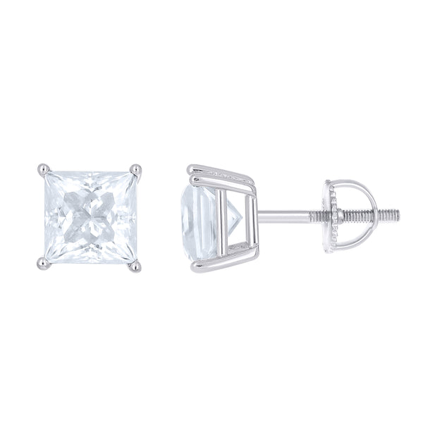 925 Sterling Silver Unisex Princess-cut 2.42ct Moissanite Square Fashion Stud Earrings