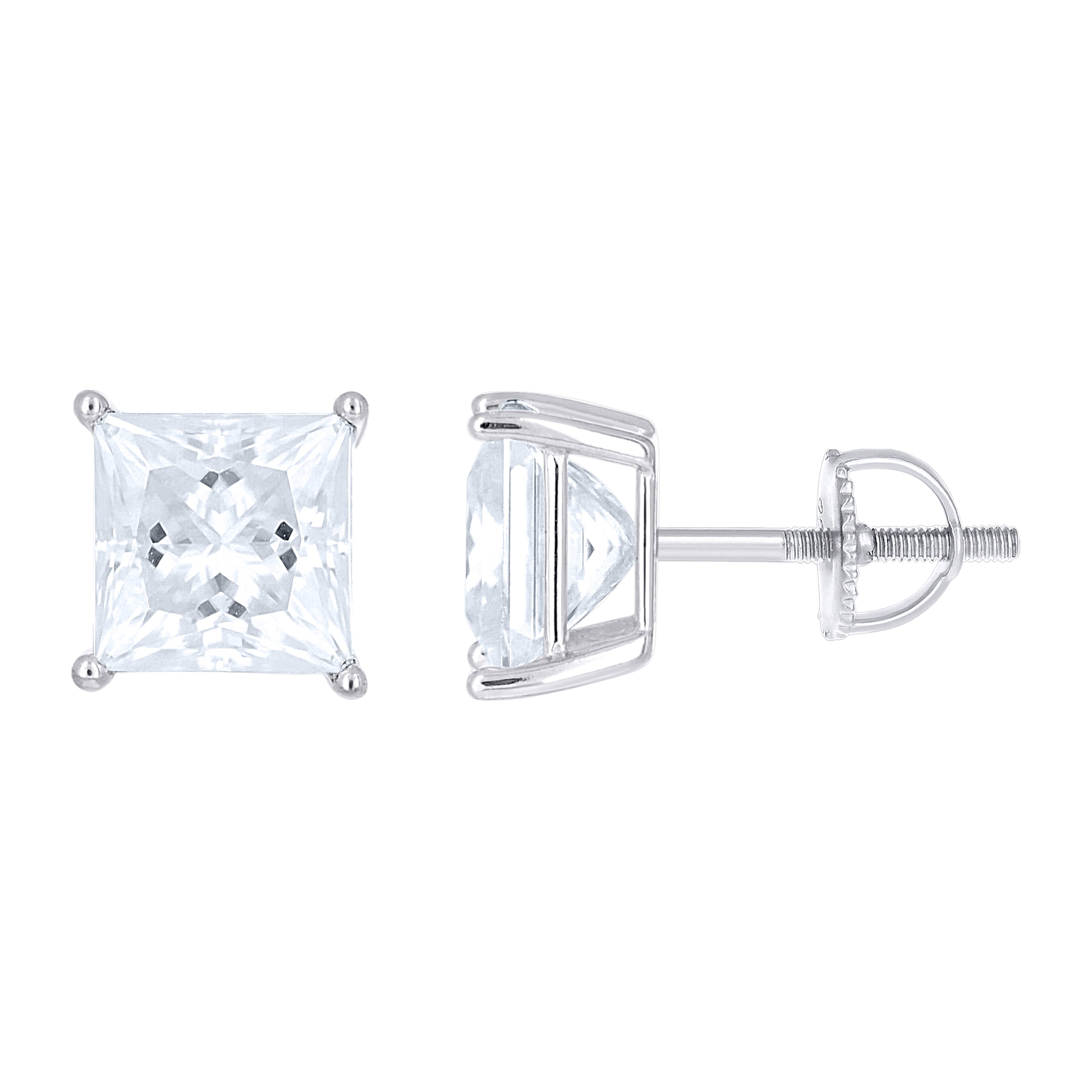 925 Sterling Silver Unisex Princess-cut 4.04ct Moissanite Square Fashion Stud Earrings