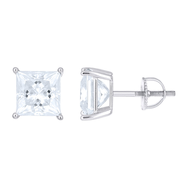 925 Sterling Silver Unisex Princess-cut 4.04ct Moissanite Square Fashion Stud Earrings