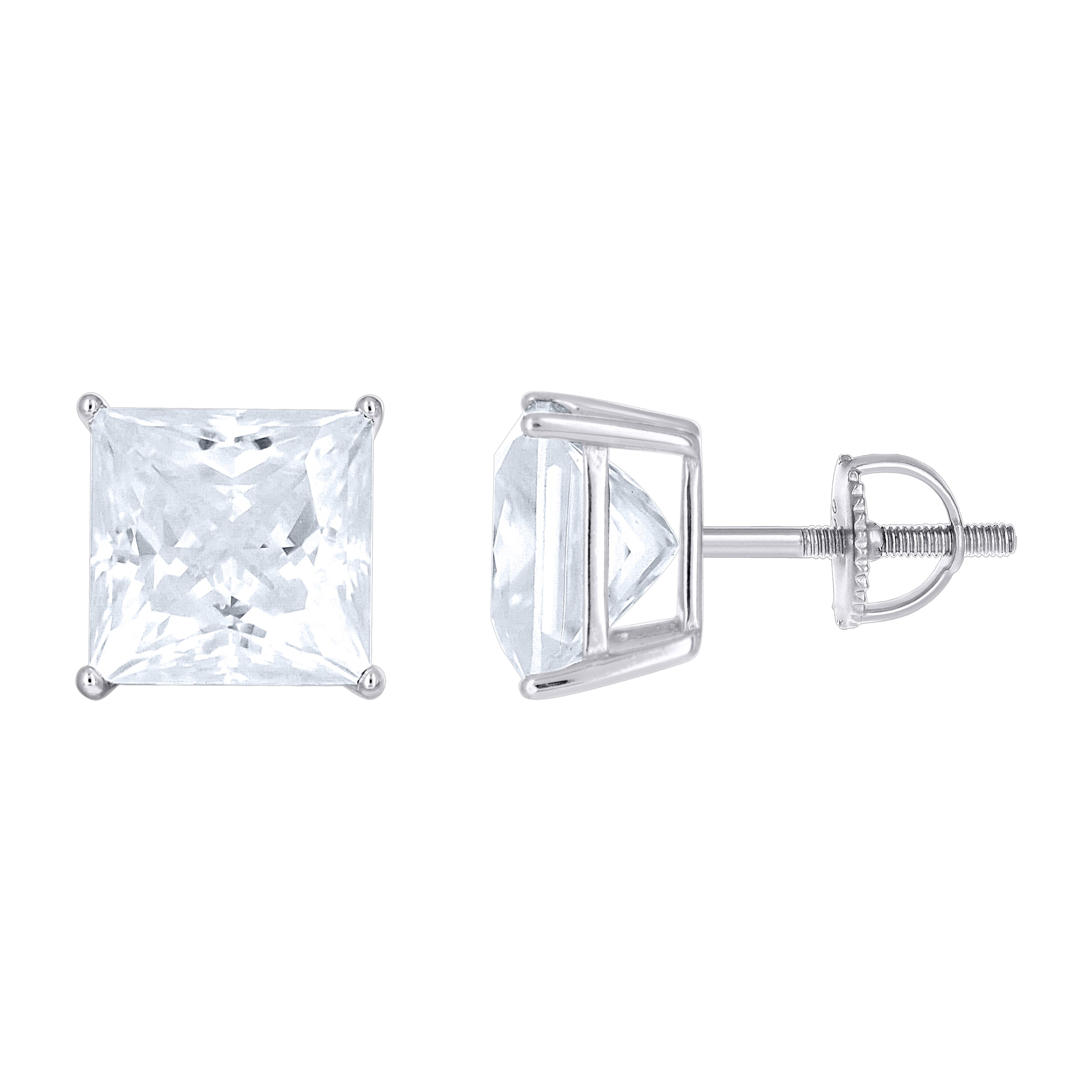 925 Sterling Silver Unisex Princess-cut 6.06ct Moissanite Square Fashion Stud Earrings