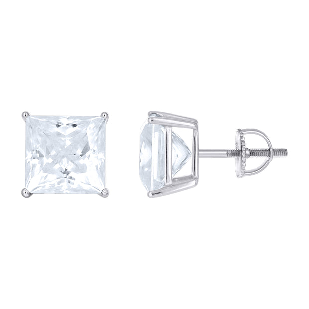 925 Sterling Silver Unisex Princess-cut 6.06ct Moissanite Square Fashion Stud Earrings