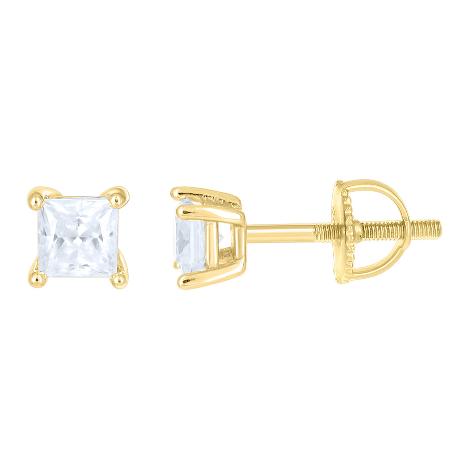 925 Sterling Silver Yellow-Tone Unisex Princess-cut 0.62ct Moissanite Square Fashion Stud Earrings