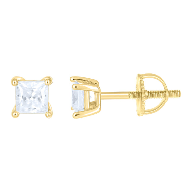 925 Sterling Silver Yellow-Tone Unisex Princess-cut 0.62ct Moissanite Square Fashion Stud Earrings
