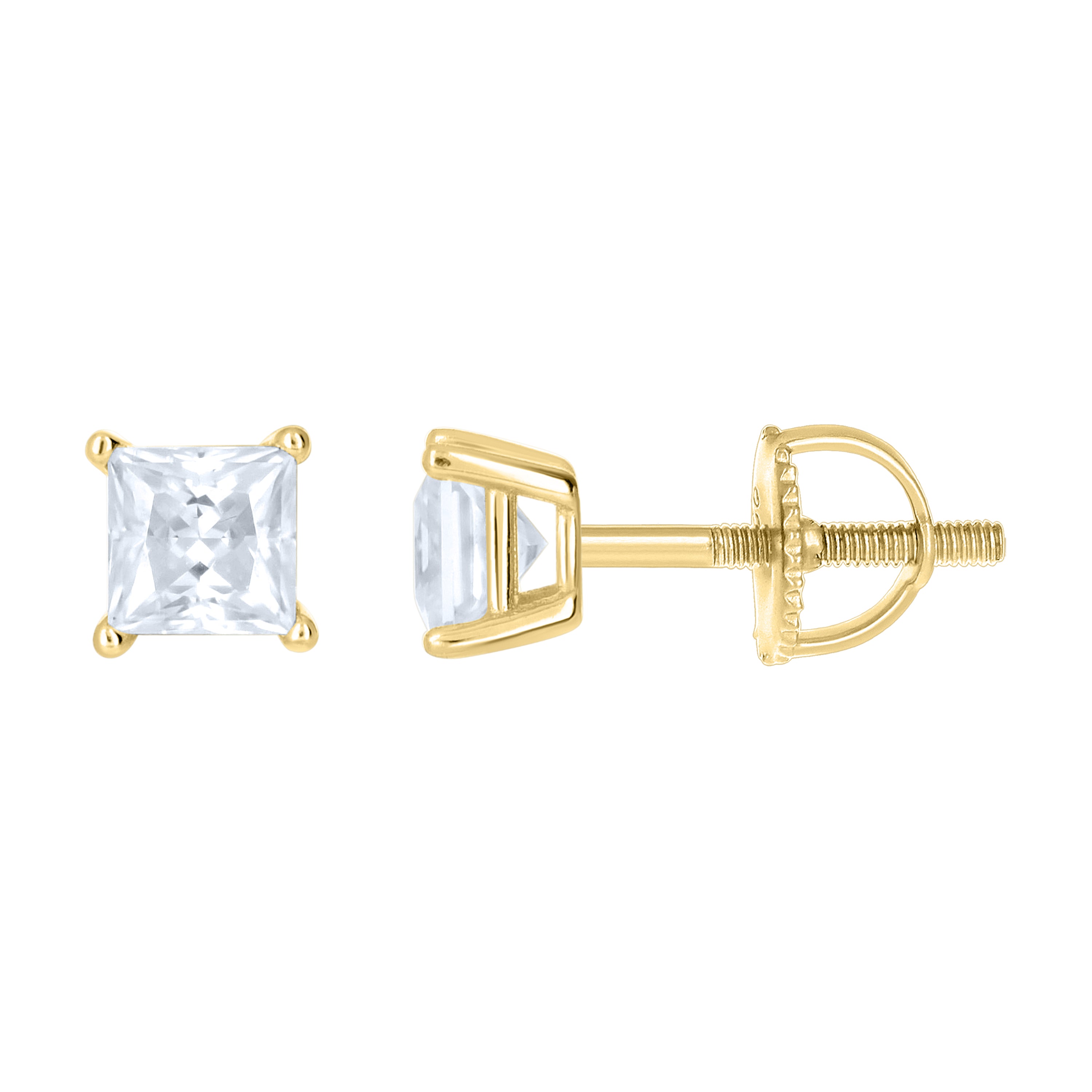 925 Sterling Silver Yellow-Tone Unisex Princess-cut 0.82ct Moissanite Square Fashion Stud Earrings