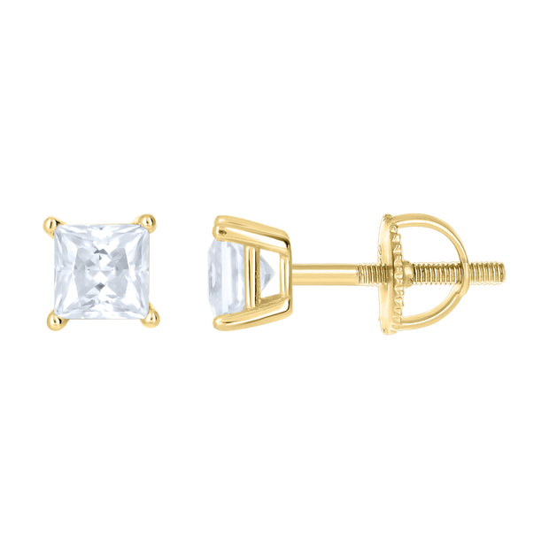 925 Sterling Silver Yellow-Tone Unisex Princess-cut 0.82ct Moissanite Square Fashion Stud Earrings