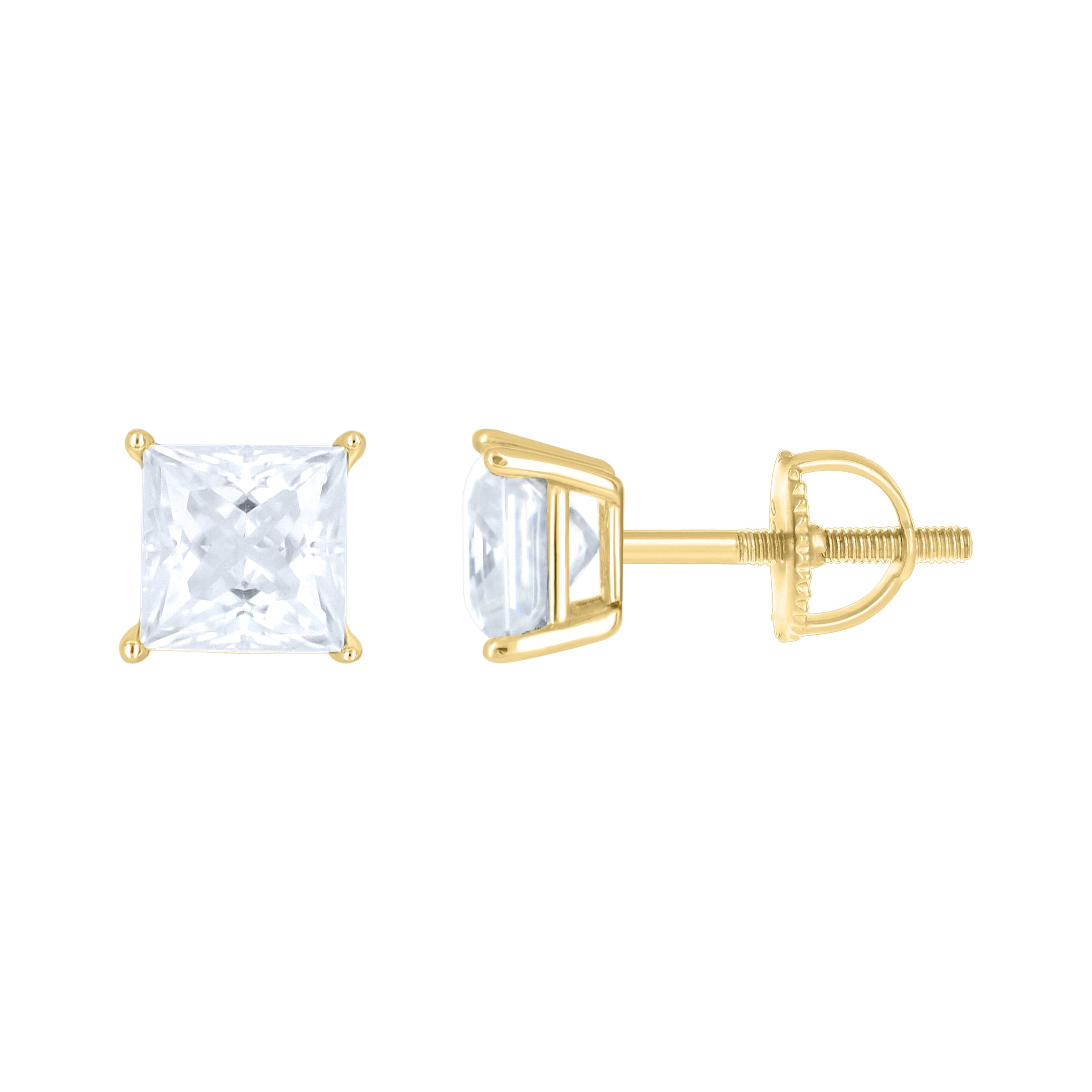 925 Sterling Silver Yellow-Tone Unisex Princess-cut 1.62ct Moissanite Square Fashion Stud Earrings