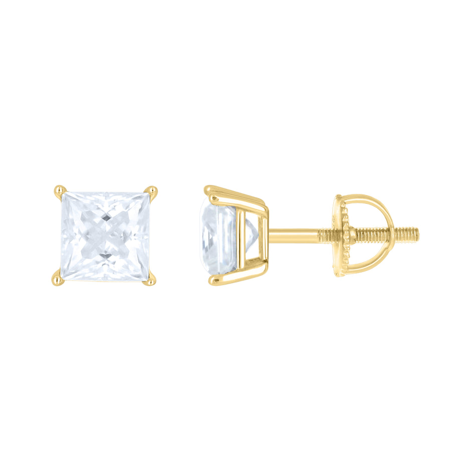 925 Sterling Silver Yellow-Tone Unisex Princess-cut 1.62ct Moissanite Square Fashion Stud Earrings