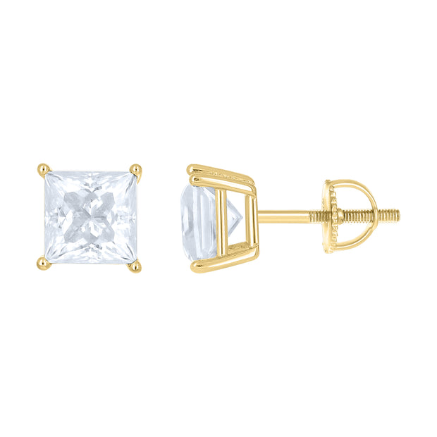925 Sterling Silver Yellow-Tone Unisex Princess-cut 2.42ct Moissanite Square Fashion Stud Earrings