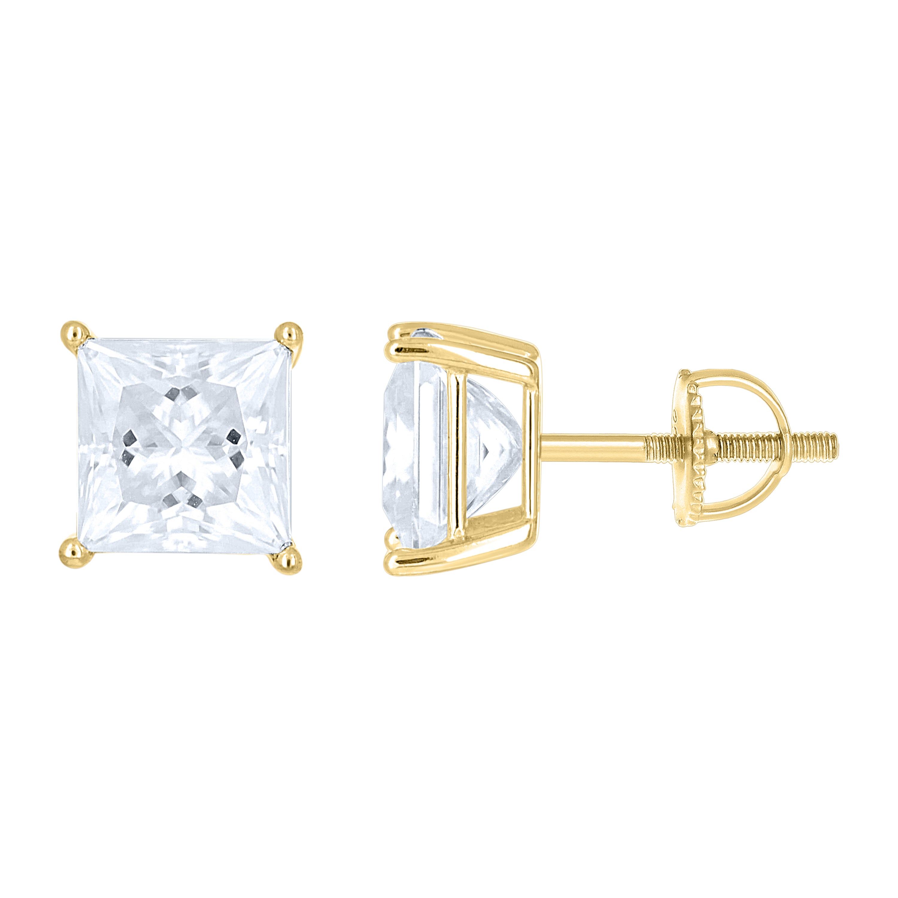 925 Sterling Silver Yellow-Tone Unisex Princess-cut 4.04ct Moissanite Square Fashion Stud Earrings