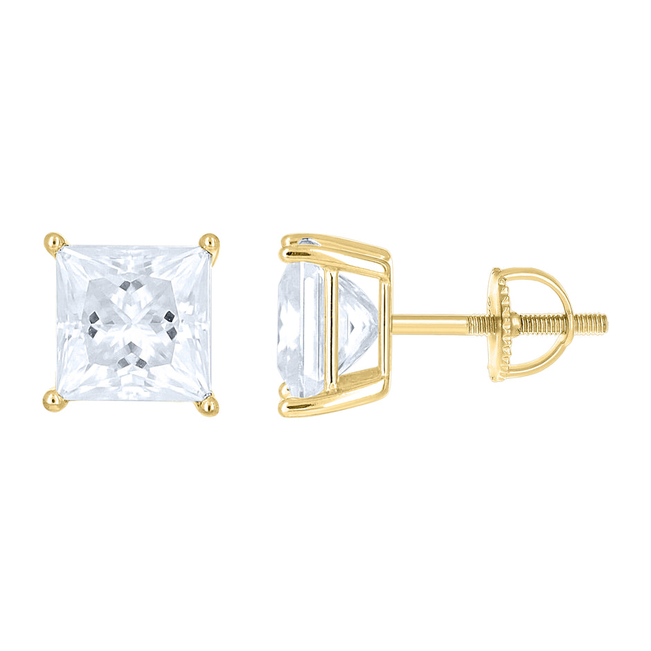 925 Sterling Silver Yellow-Tone Unisex Princess-cut 4.04ct Moissanite Square Fashion Stud Earrings