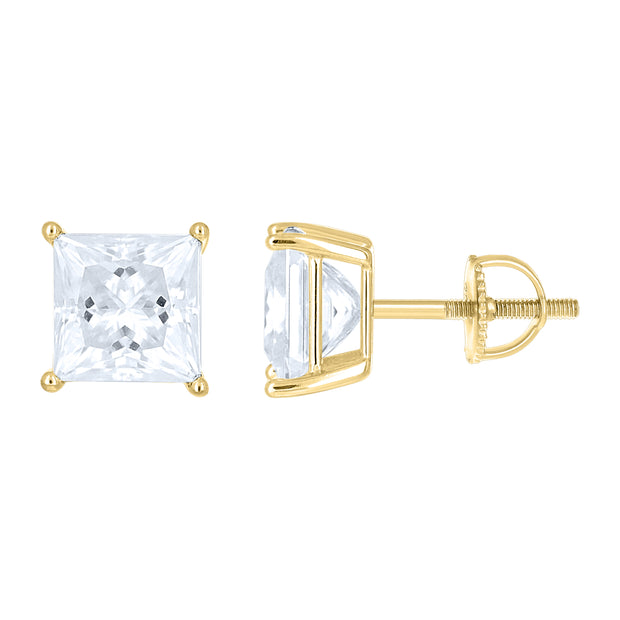 925 Sterling Silver Yellow-Tone Unisex Princess-cut 4.04ct Moissanite Square Fashion Stud Earrings