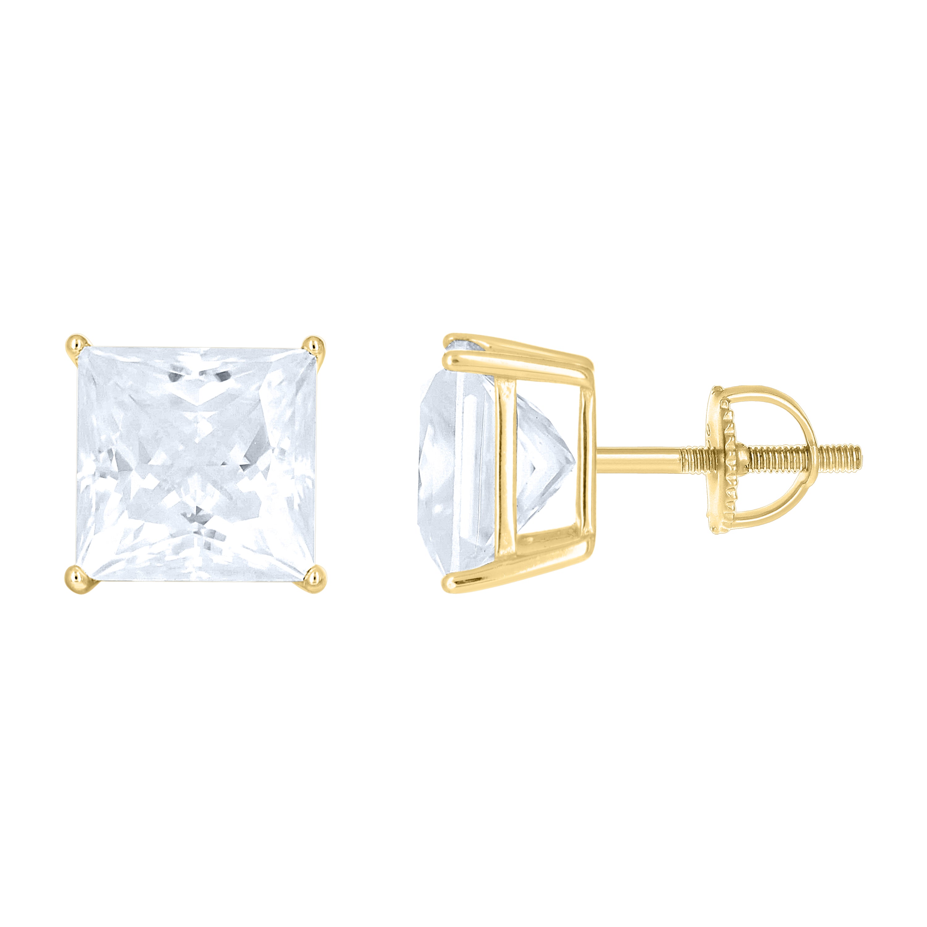 925 Sterling Silver Yellow-Tone Unisex Princess-cut 6.06ct Moissanite Square Fashion Stud Earrings