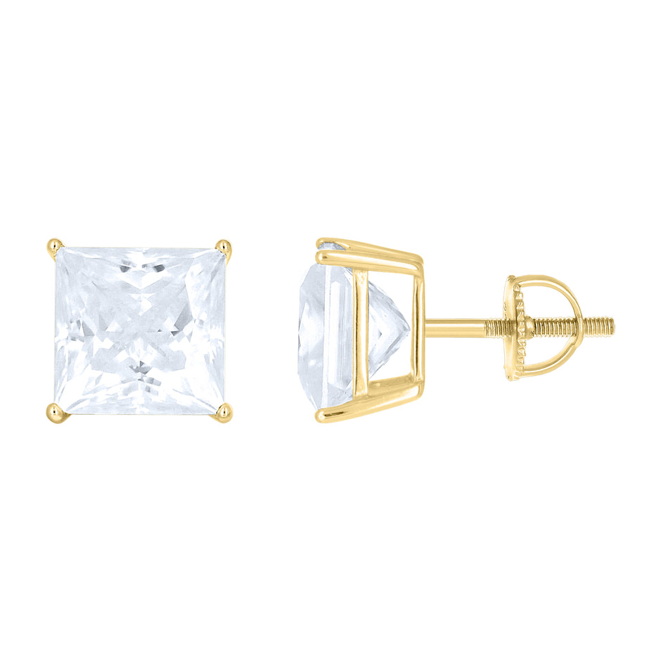 925 Sterling Silver Yellow-Tone Unisex Princess-cut 6.06ct Moissanite Square Fashion Stud Earrings