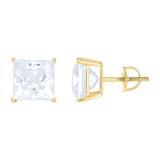 925 Sterling Silver Yellow-Tone Unisex Princess-cut 6.06ct Moissanite Square Fashion Stud Earrings